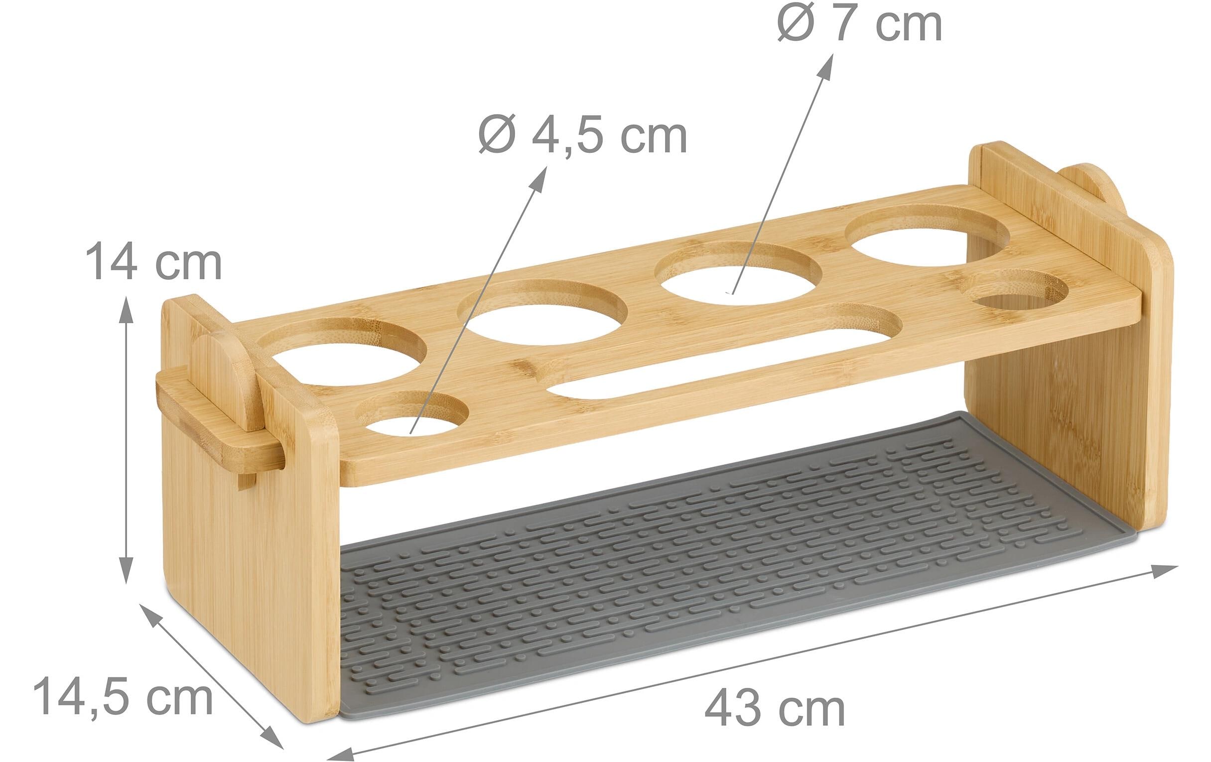 relaxdays Abtropfgestellt für 4 Flaschen, Grau/Hellbraun