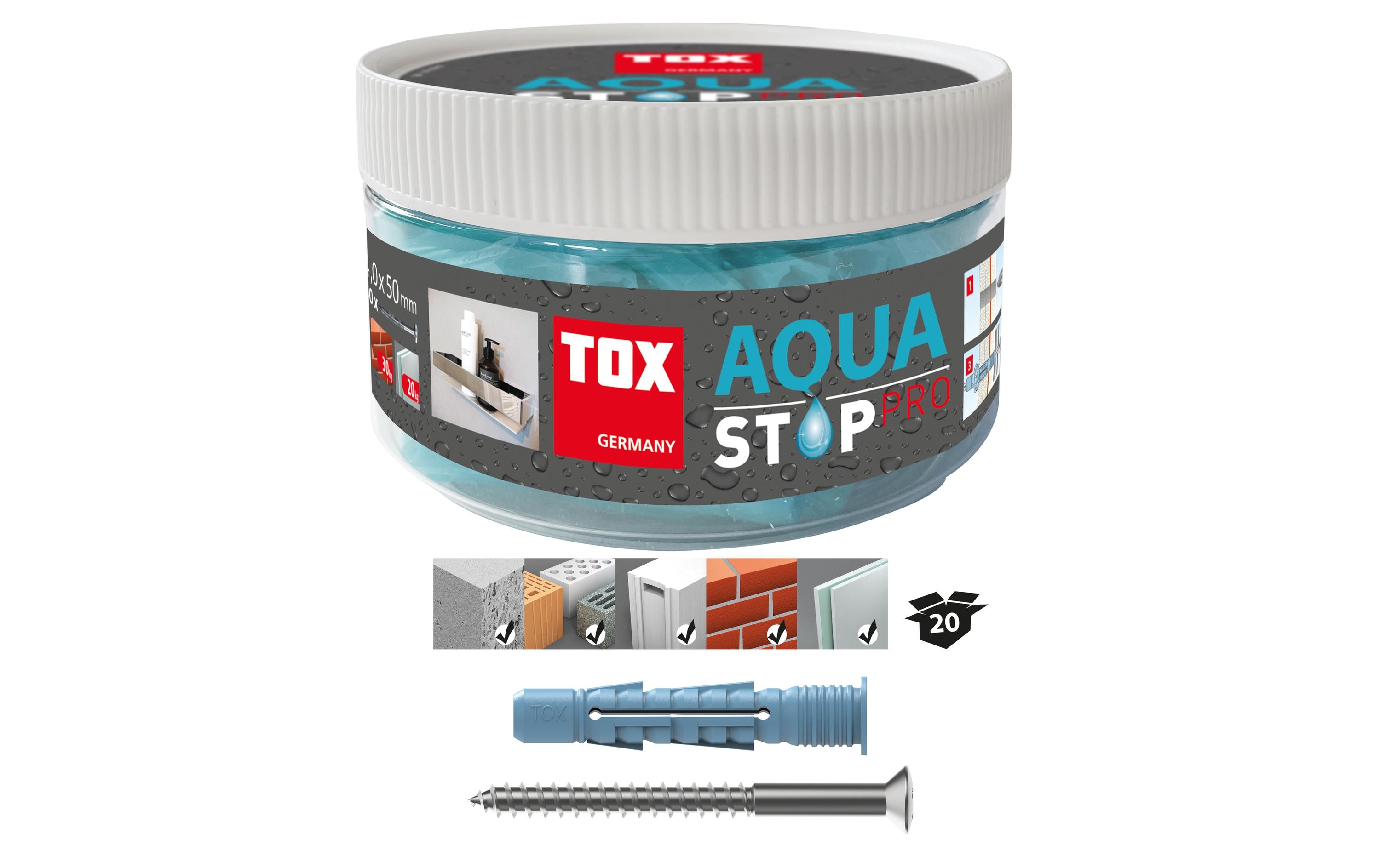Tox-Dübel Allzweckdübel Aqua Stop Pro 8 x 50 mm + Schraube, 20 Stück