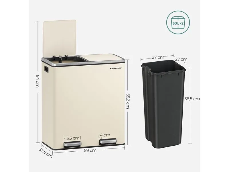 Songmics Abfalleimer 60 l, Edelweiss