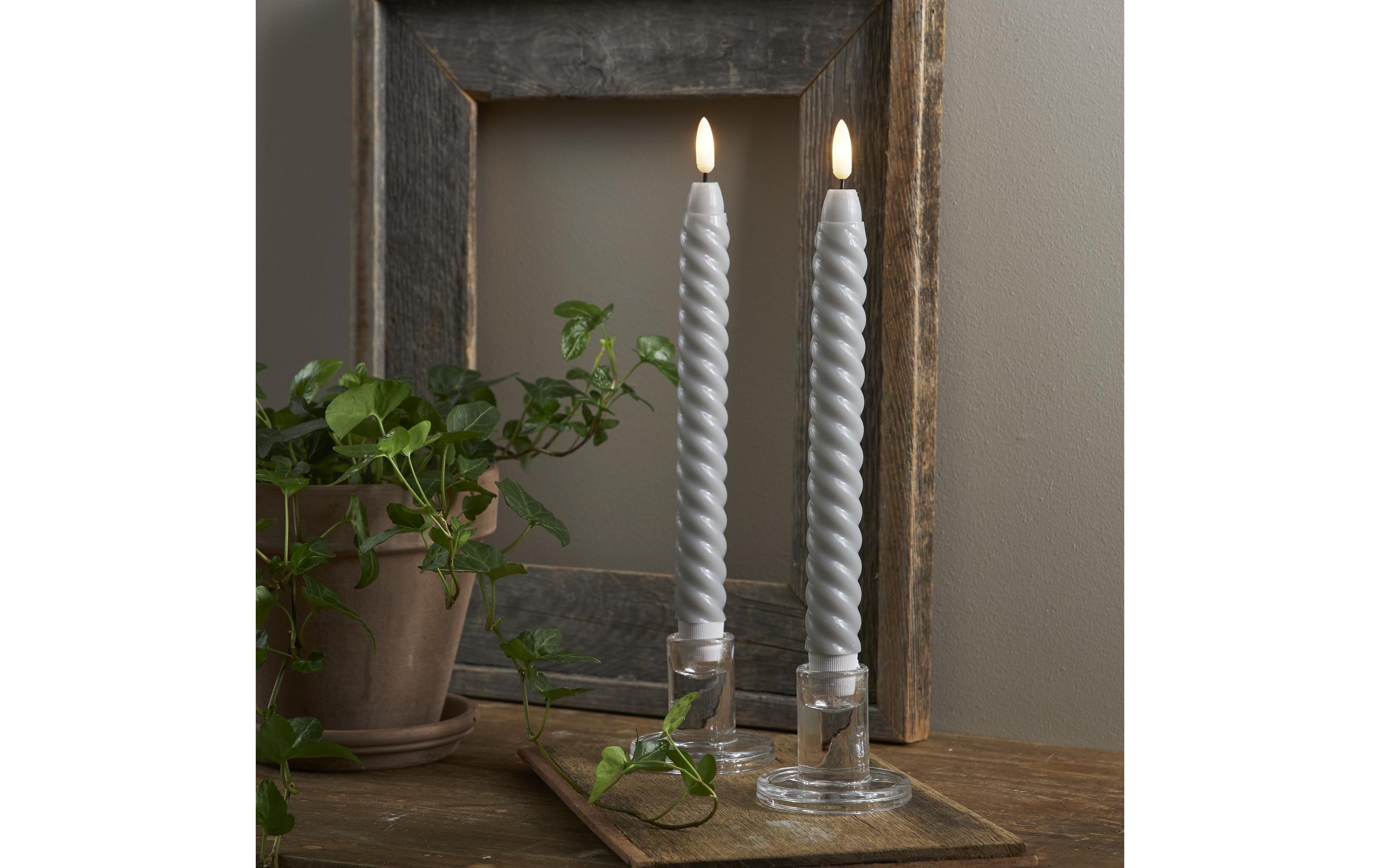Star Trading LED-Stabkerzen Set Flamme Swirl, Ø 2.3 x 25 cm, Grau, 2 Stk