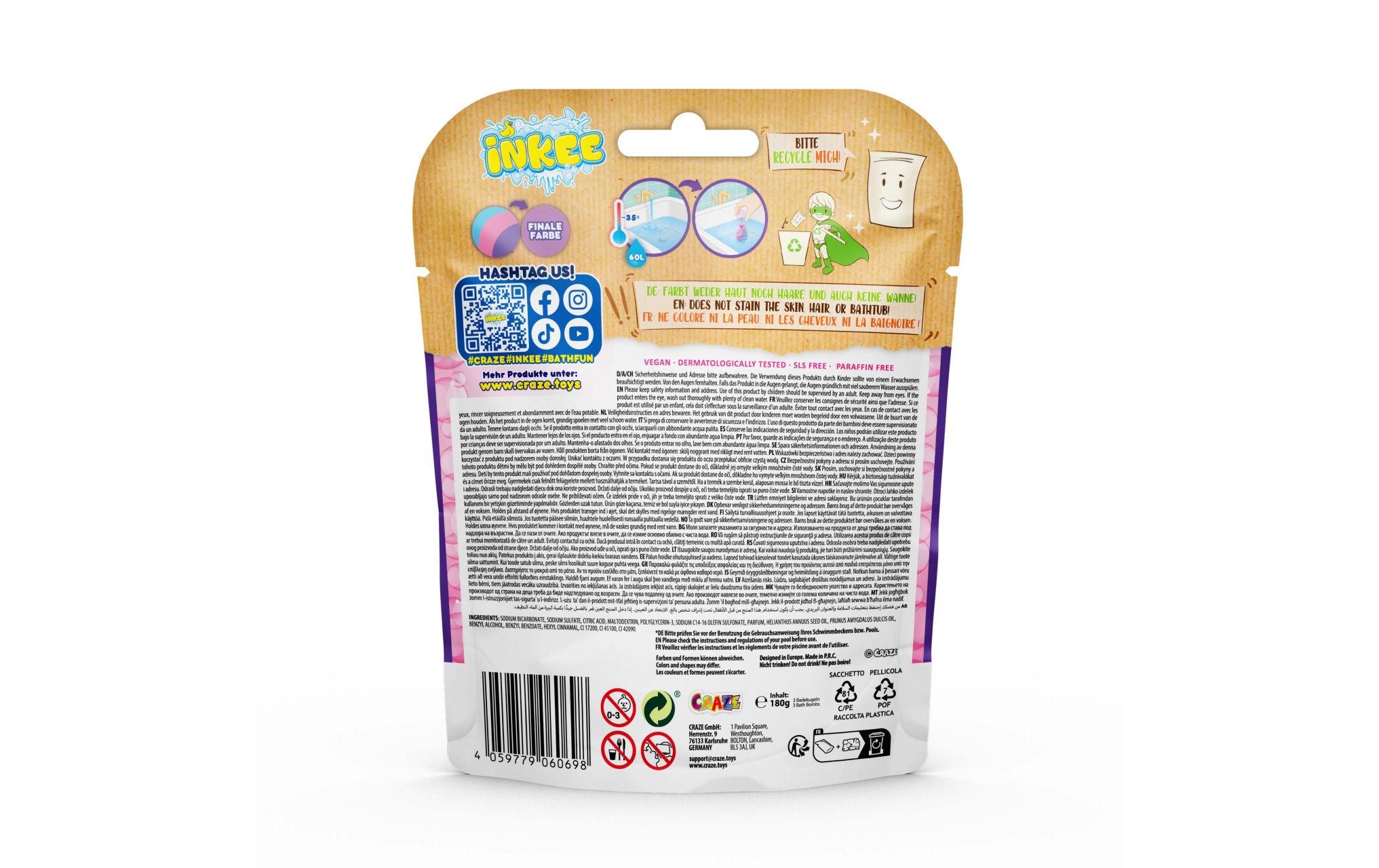 Craze Badekugel Inkee Rainbow World 3 Stück