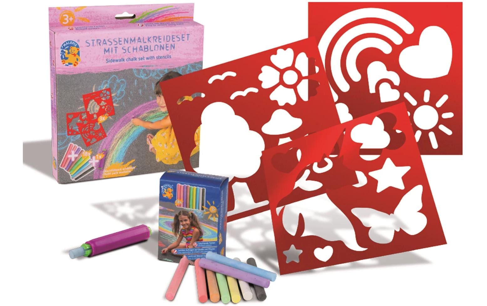 Pustefix Einhornschablone mit 18 Strassenkreiden