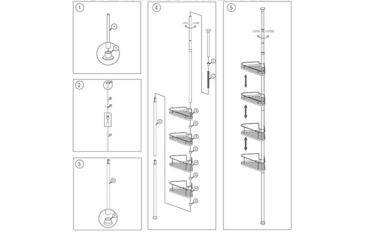 MSV Duschmittelhalter Teleskopstange 145-250 cm, 4 Körbe, Silber