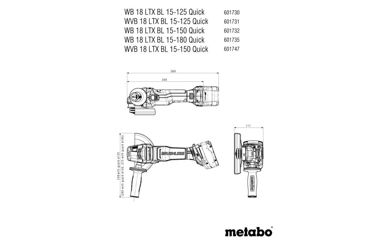 Metabo Winkelschleifer 18 LTX BL 15-125, 18 V, Solo, Ø 125 mm