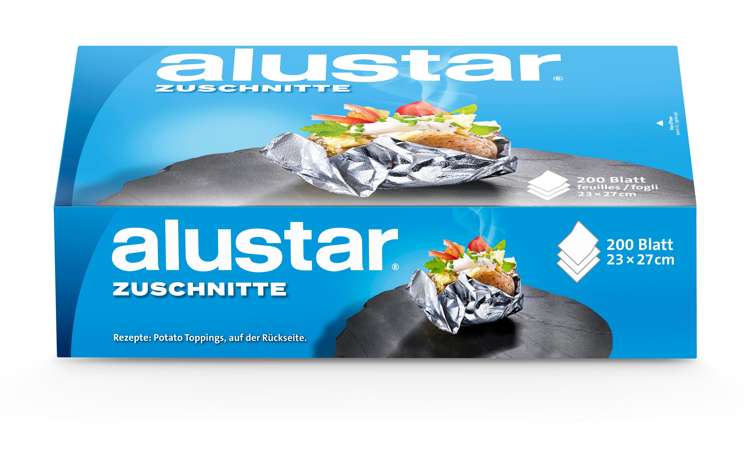 Alustar Alufolie Folienzuschnitte, Silber Dispenser 23 cm x 27 m