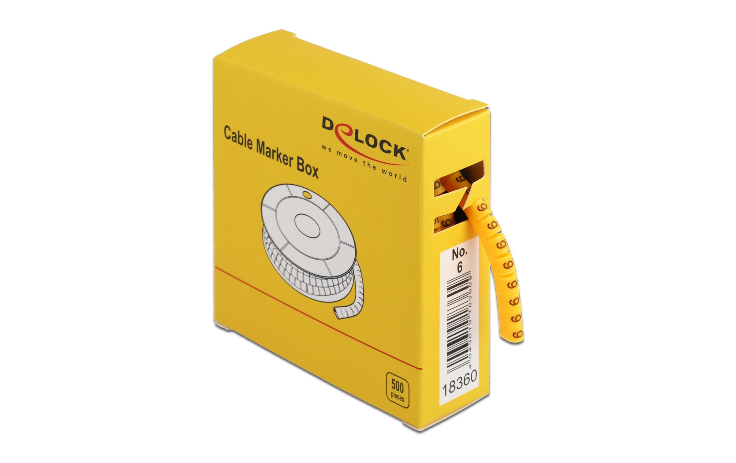 Delock Kabelkennzeichnung Nr. 6, gelb, 500 Stück