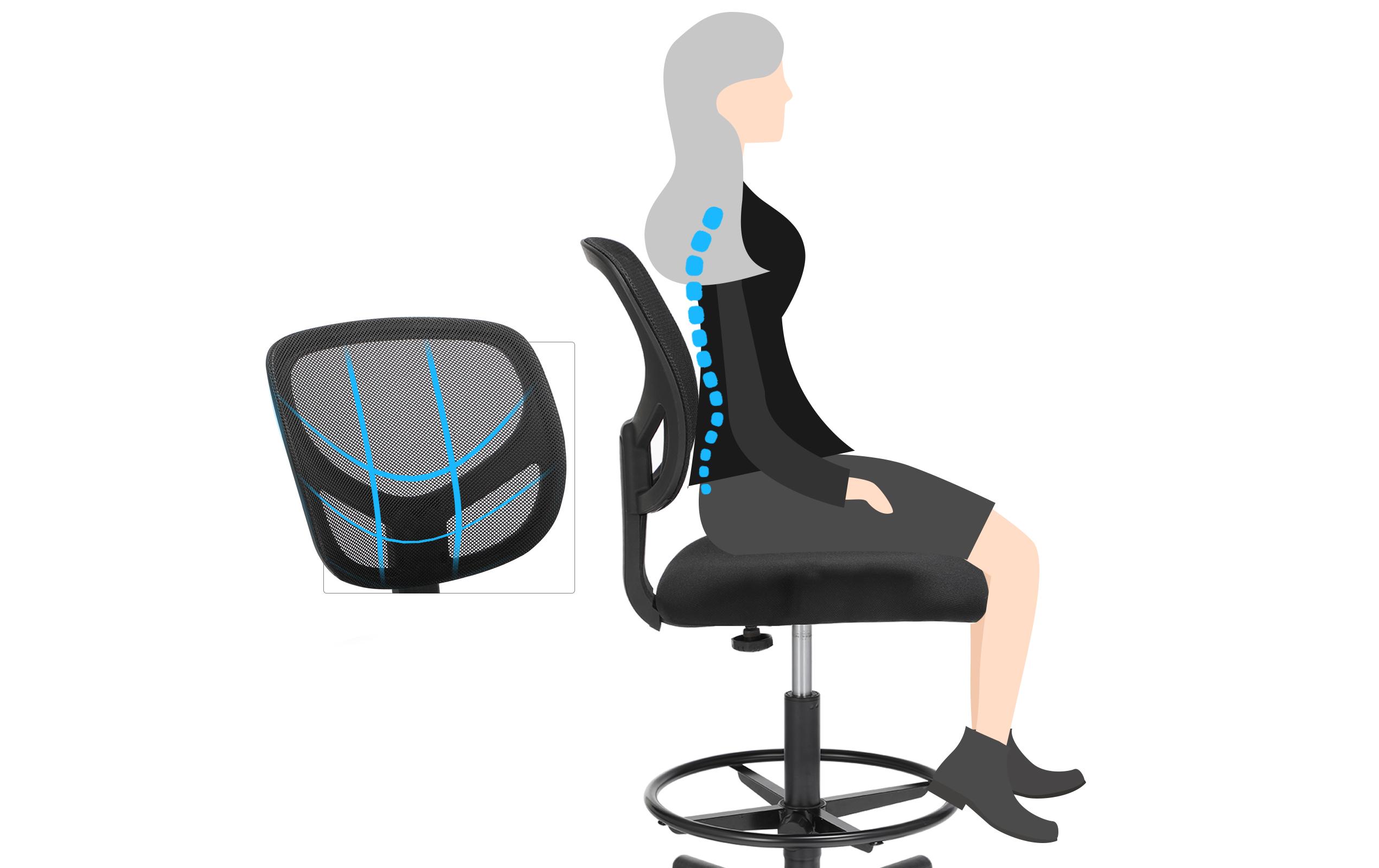 Songmics Bürostuhl mit Fusskreuz, Schwarz