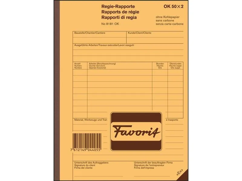 Favorit Durchschreibeblock 156 x 210 mm, Regie-Rapporte