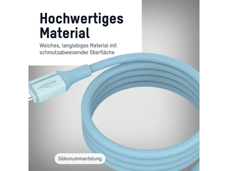 Ansmann Magnetisches Silikonkabel USB-C auf USB-C, 120 cm blau Ansmann Magnetisches Silikonkabel USB-C auf USB-C, 120 cm blau