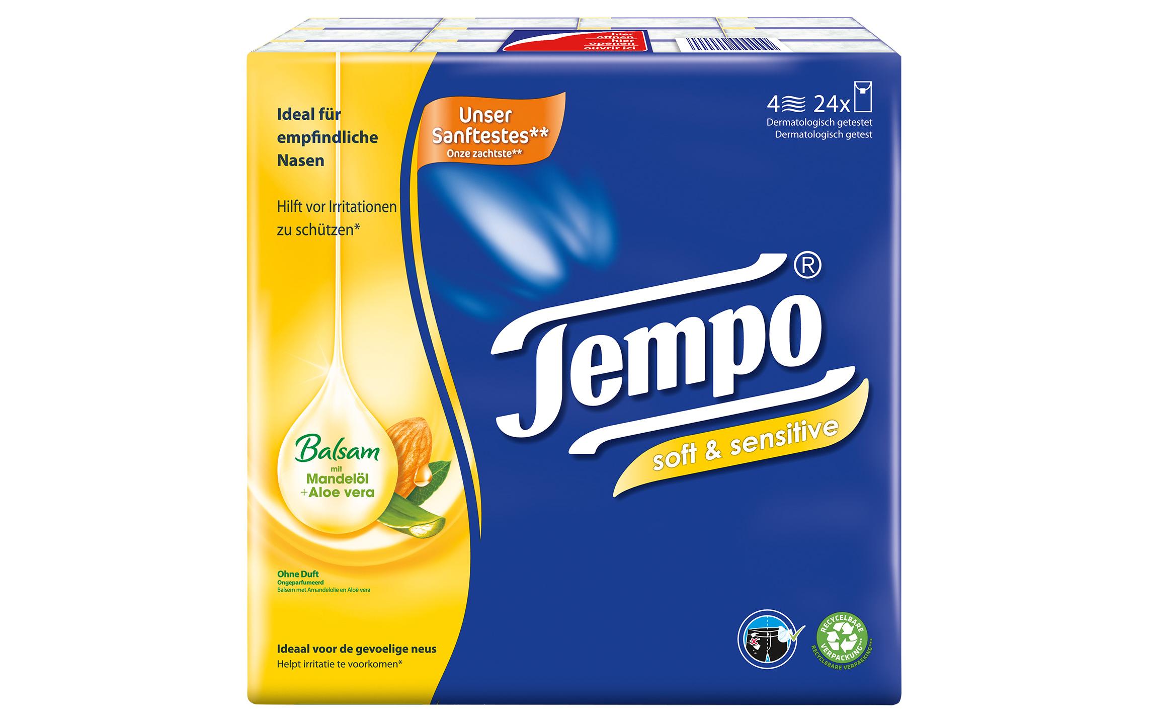 Tempo Taschentücher Soft & Sensitive 4-lagig 24 x 9 Stück Tempo Taschentücher Soft & Sensitive 4-lagig 24 x 9 Stück