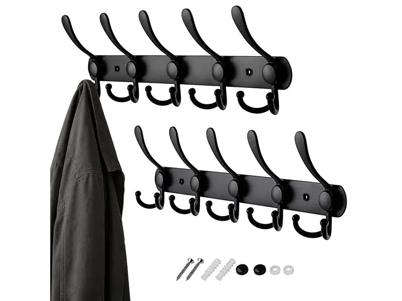 relaxdays Hakenleiste 42 cm x 13 cm, Schwarz relaxdays Hakenleiste 42 cm x 13 cm, Schwarz