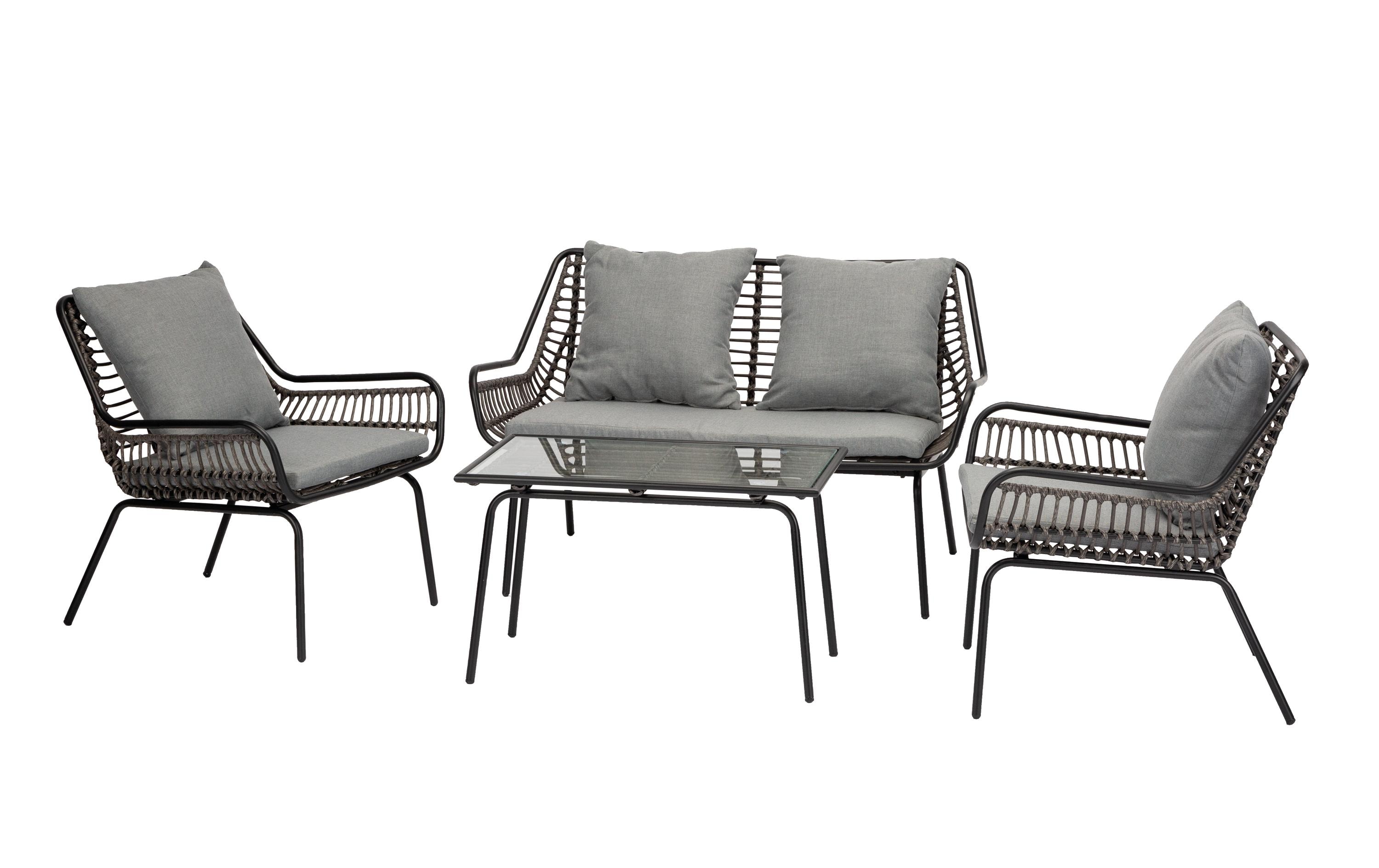 Acamp Loungeset Boston Grau/Schwarz, 4 Sitzplätze