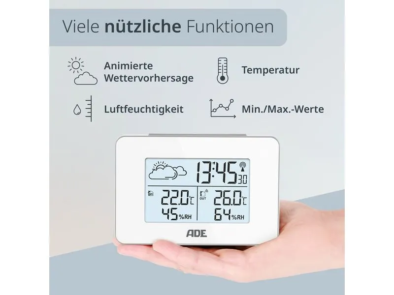 ADE Wetterstation mit Funk-Aussensensor Weiss
