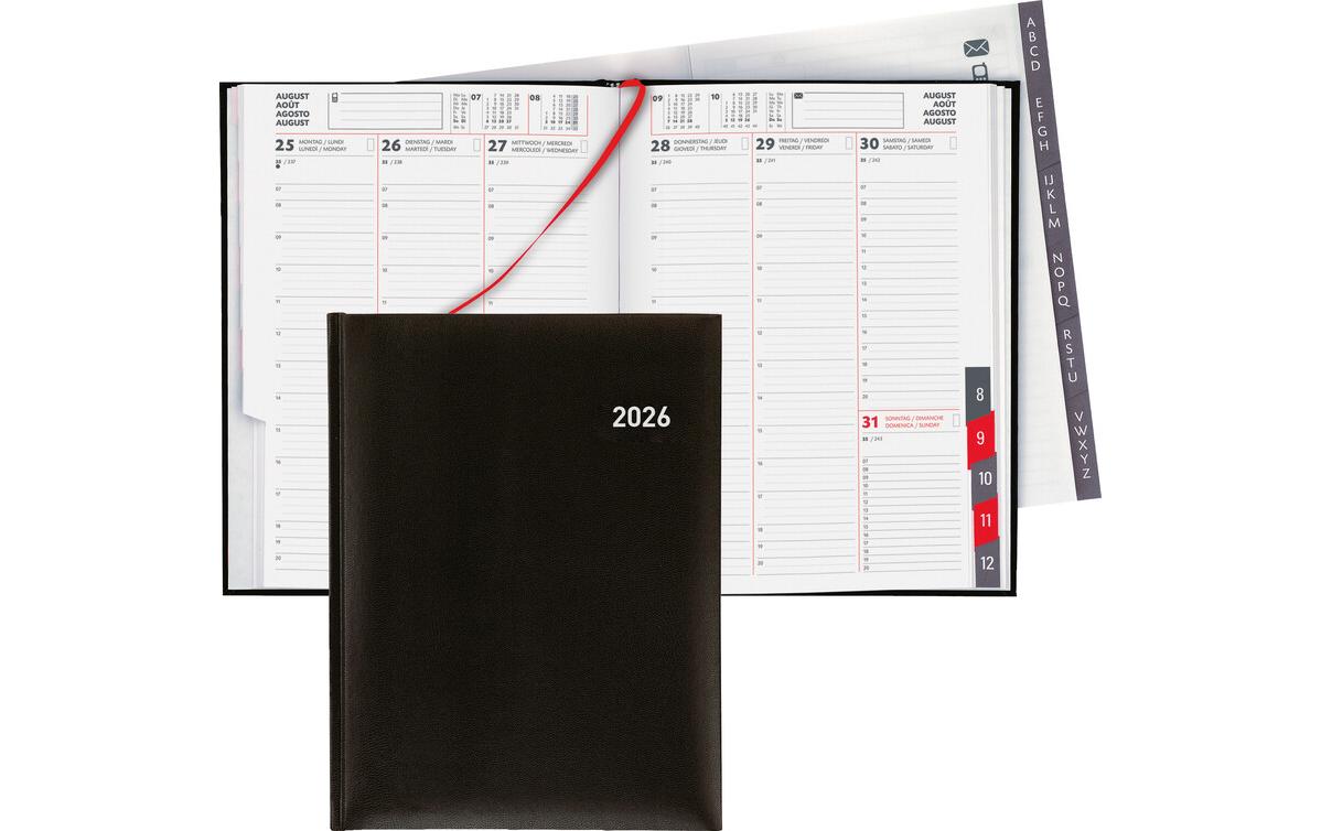 Biella Geschäftsagenda Orario Schwarz, 17.8 x 23.5 cm