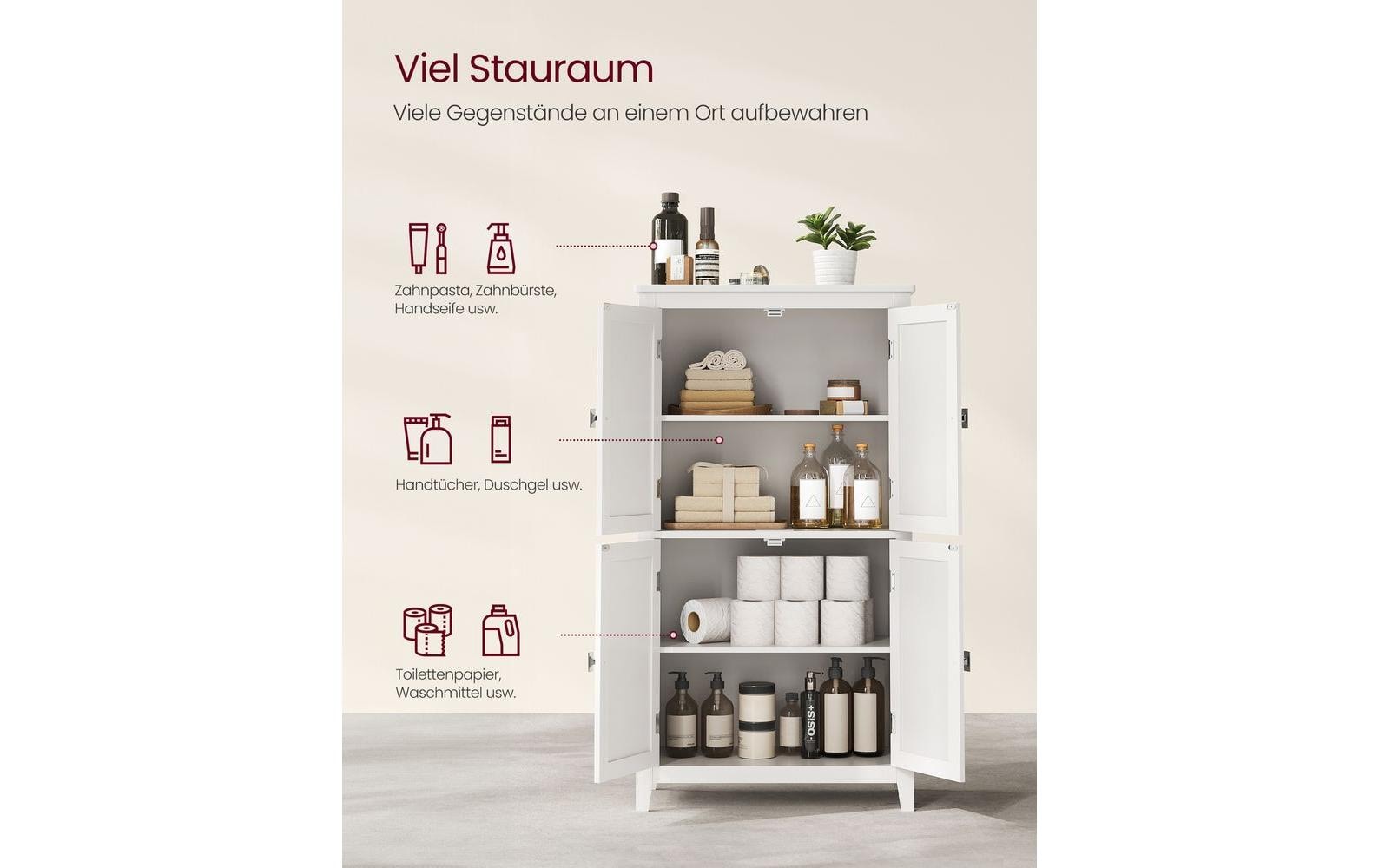VASAGLE Vitrine Landhausstil 60 x 110 cm, Weiss