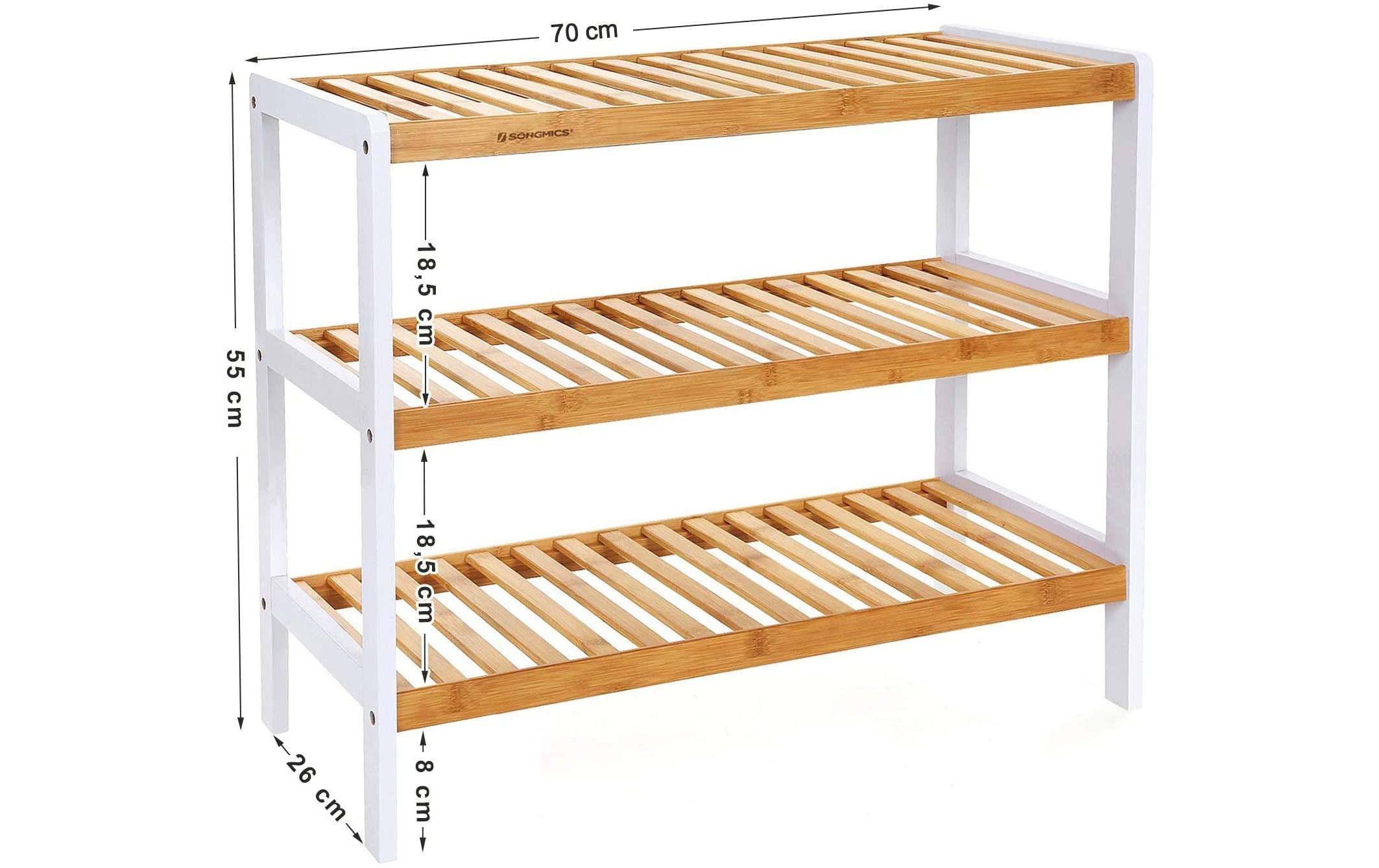 Songmics Schuhregal aus Bambus, Nature/Weiss