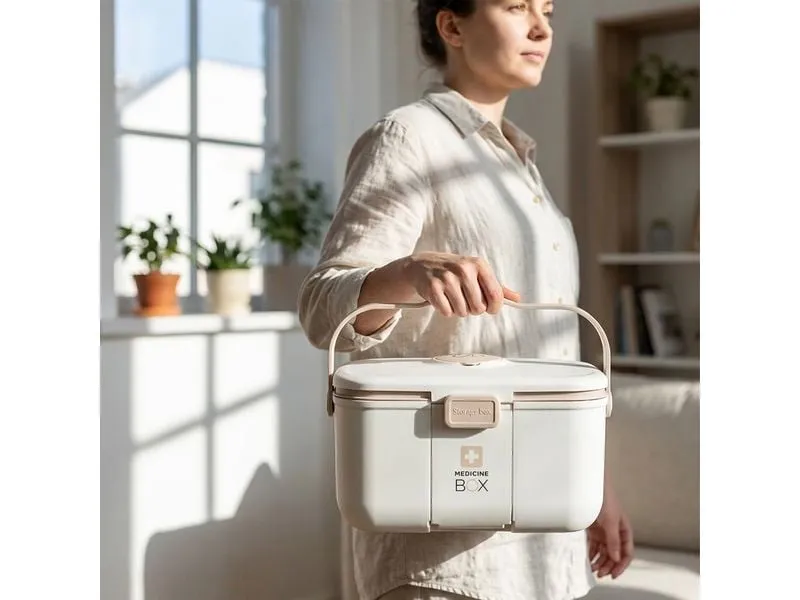 relaxdays Medizinbox aus Kunststoff Beige/Weiss 17 x 28 x 18 cm relaxdays Medizinbox aus Kunststoff Beige/Weiss 17 x 28 x 18 cm