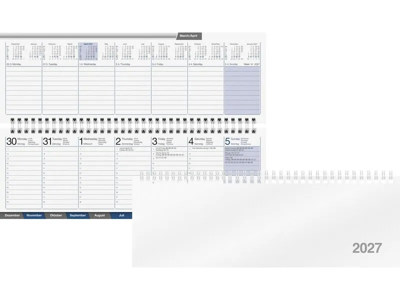 rido idé Pultkalender AC-Terminer 2027, Weiss 307 x 105 mm, 1 W/2 S