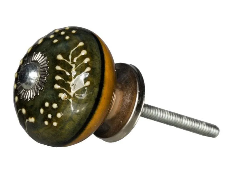 Tranquillo Möbelgriff handgemacht, Ø 4 cm, Dunkelgrün/Silber Tranquillo Möbelgriff handgemacht, Ø 4 cm, Dunkelgrün/Silber