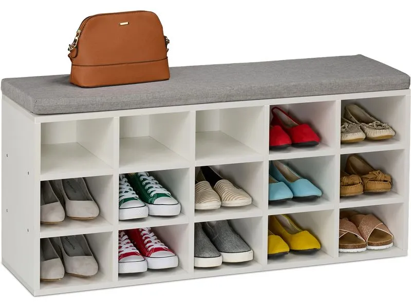 relaxdays Schuhbank mit Sitzfläche mit 15 Fächern, Grau/Weiss relaxdays Schuhbank mit Sitzfläche mit 15 Fächern, Grau/Weiss