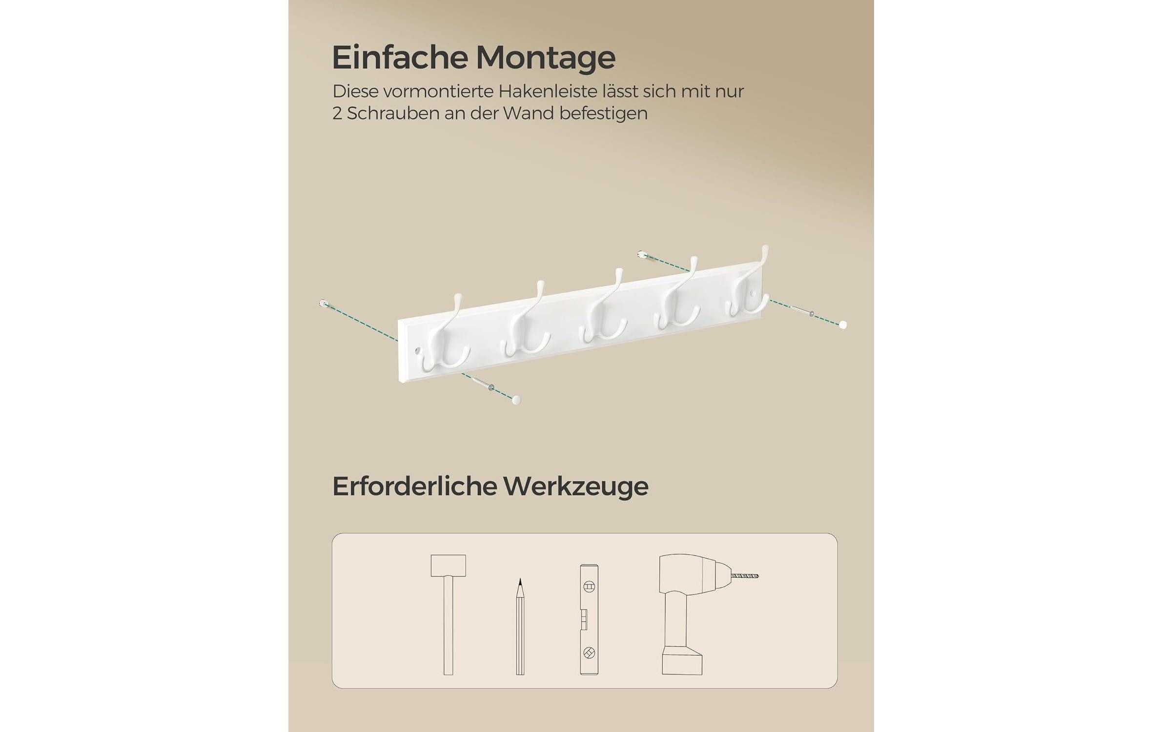 Songmics Garderobe mit 4 Haken Weiss