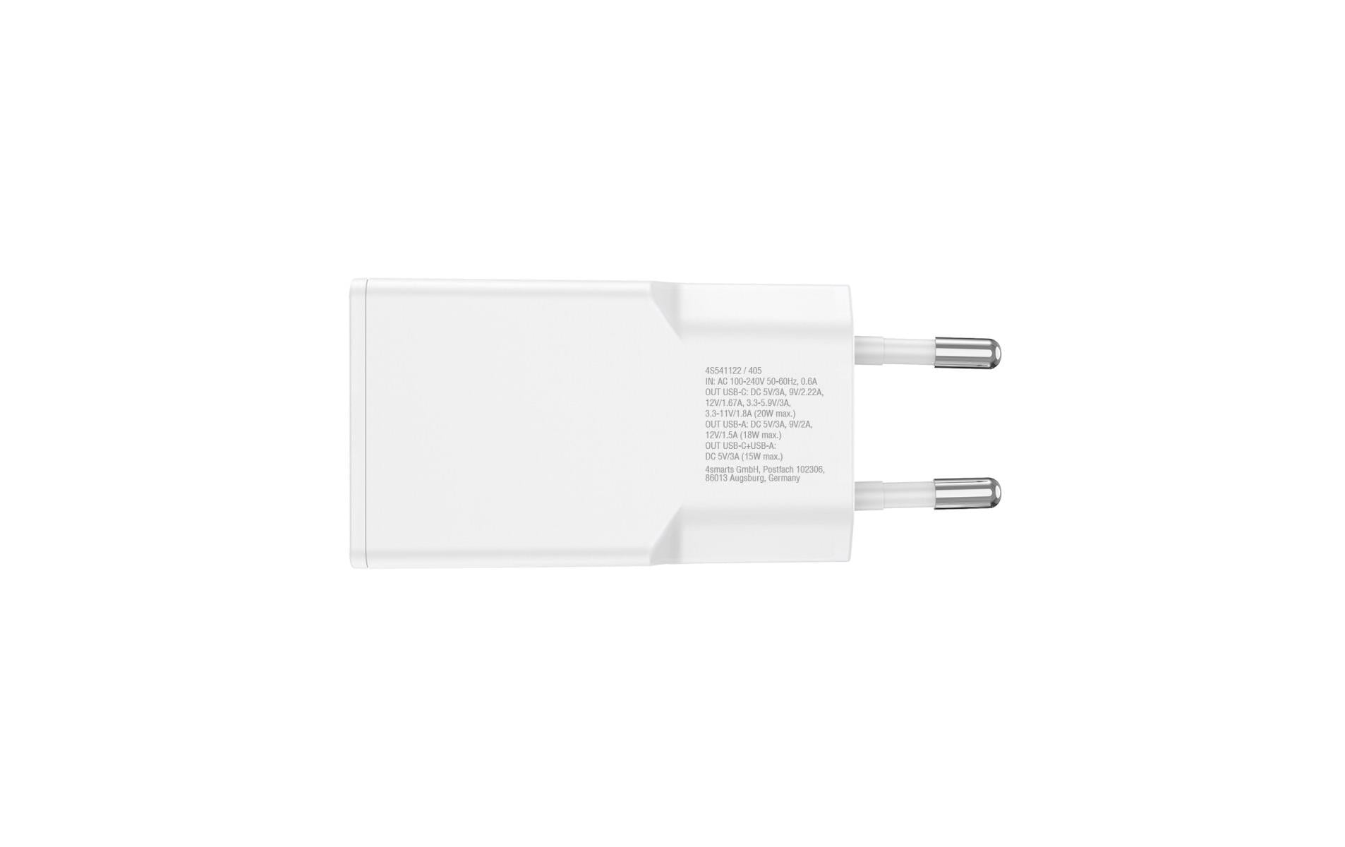 4smarts Netzladegerät PDPlug Slim Duos GaN 1C+1A , weiss