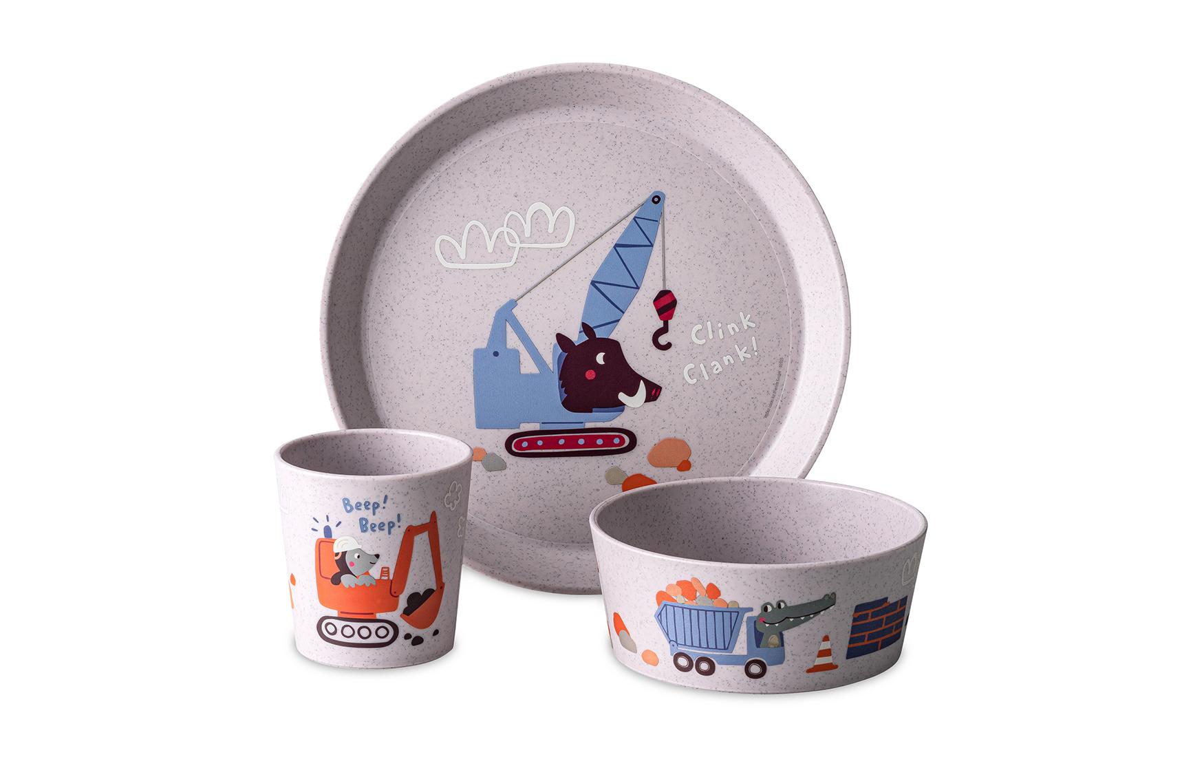 Koziol Kindergeschirrset CONNECT TRUCKS purple grey Koziol Kindergeschirrset CONNECT TRUCKS purple grey