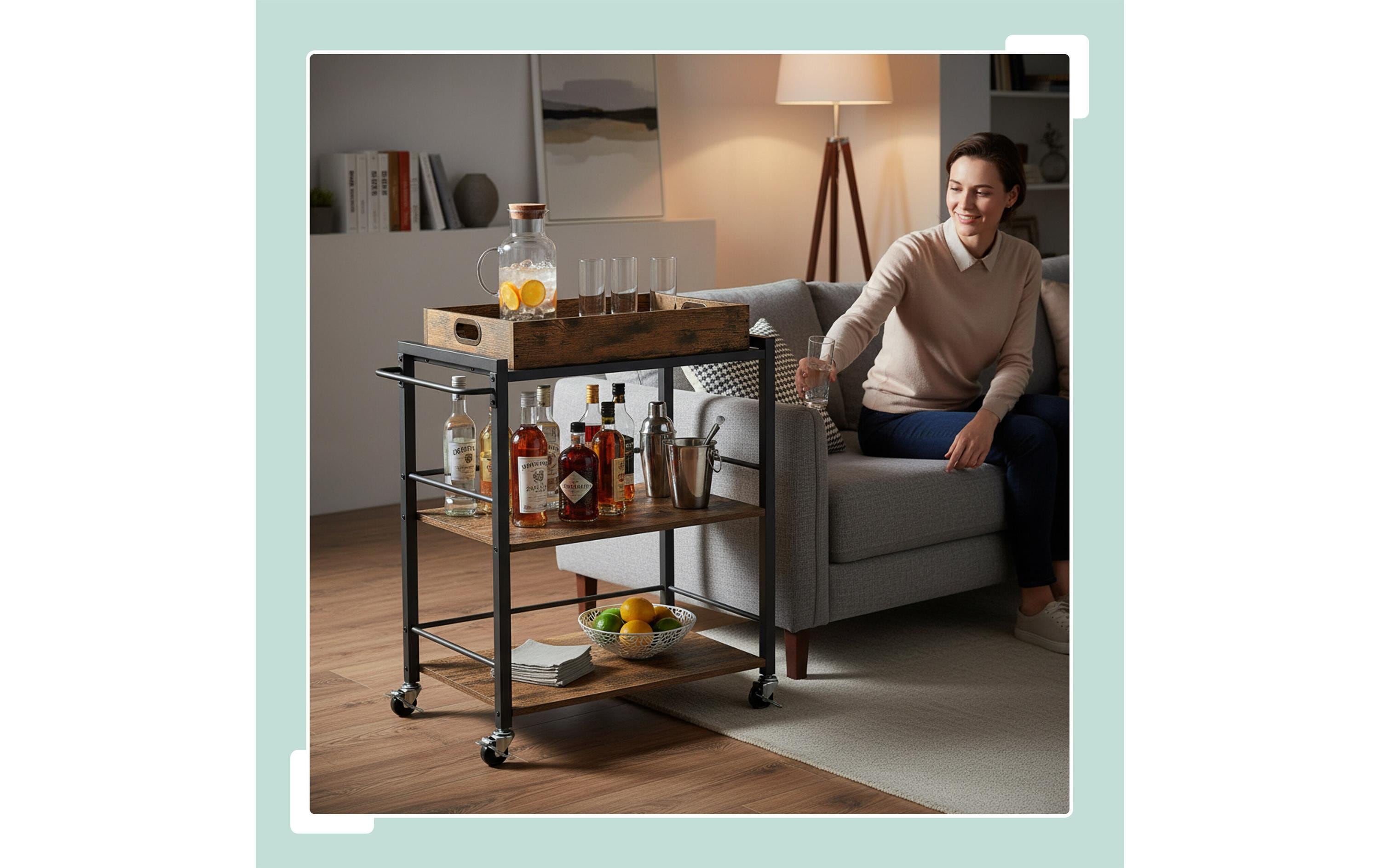 relaxdays Servierwagen im Industrial-Style 70 x 88 cm, Schwarz/Braun