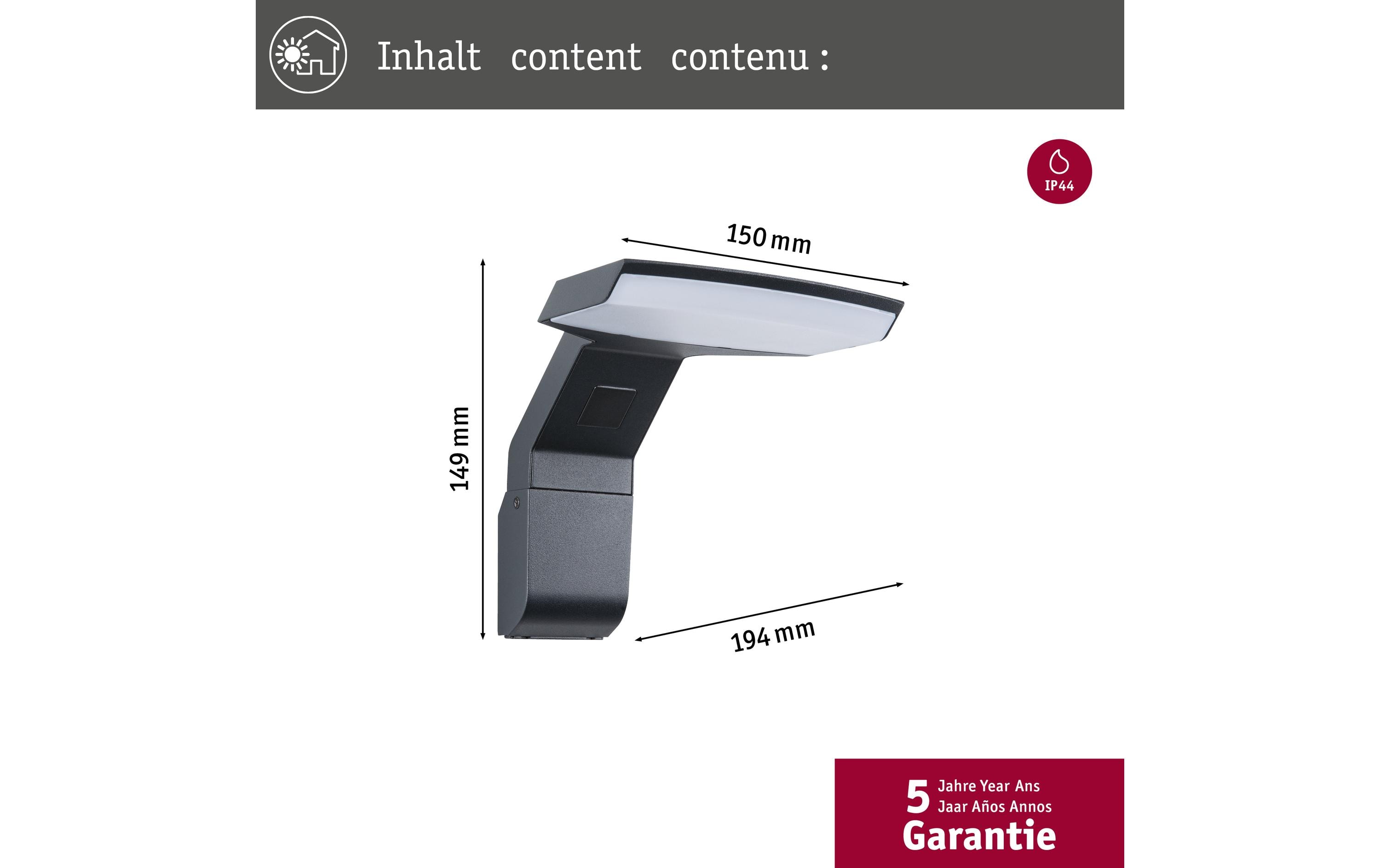 Paulmann Wandleuchte Zerena, 3000K, 10W, Anthrazit