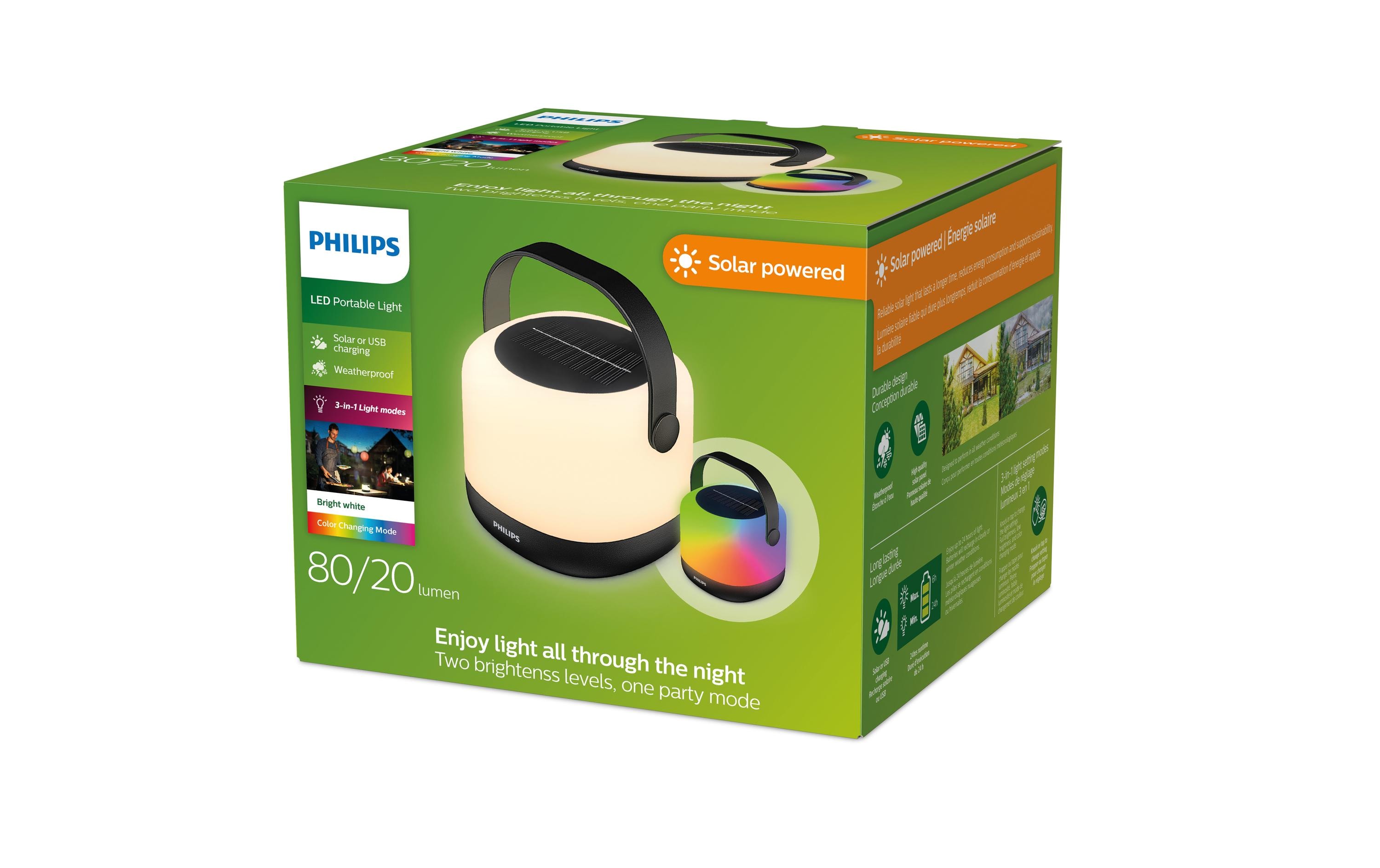 Philips Alula tragbare Solarleuchte, 3000K und RGB, USB, IP44 Weiss