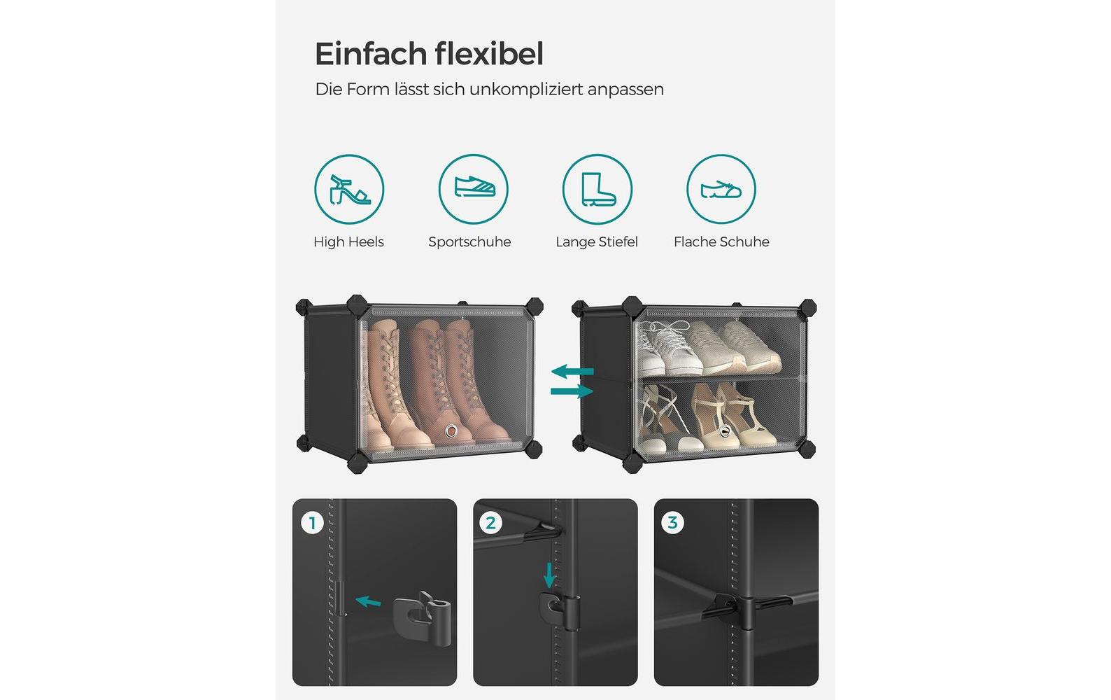 Songmics Schuhboxen stapelbar 124 x 94 cm, Schwarz