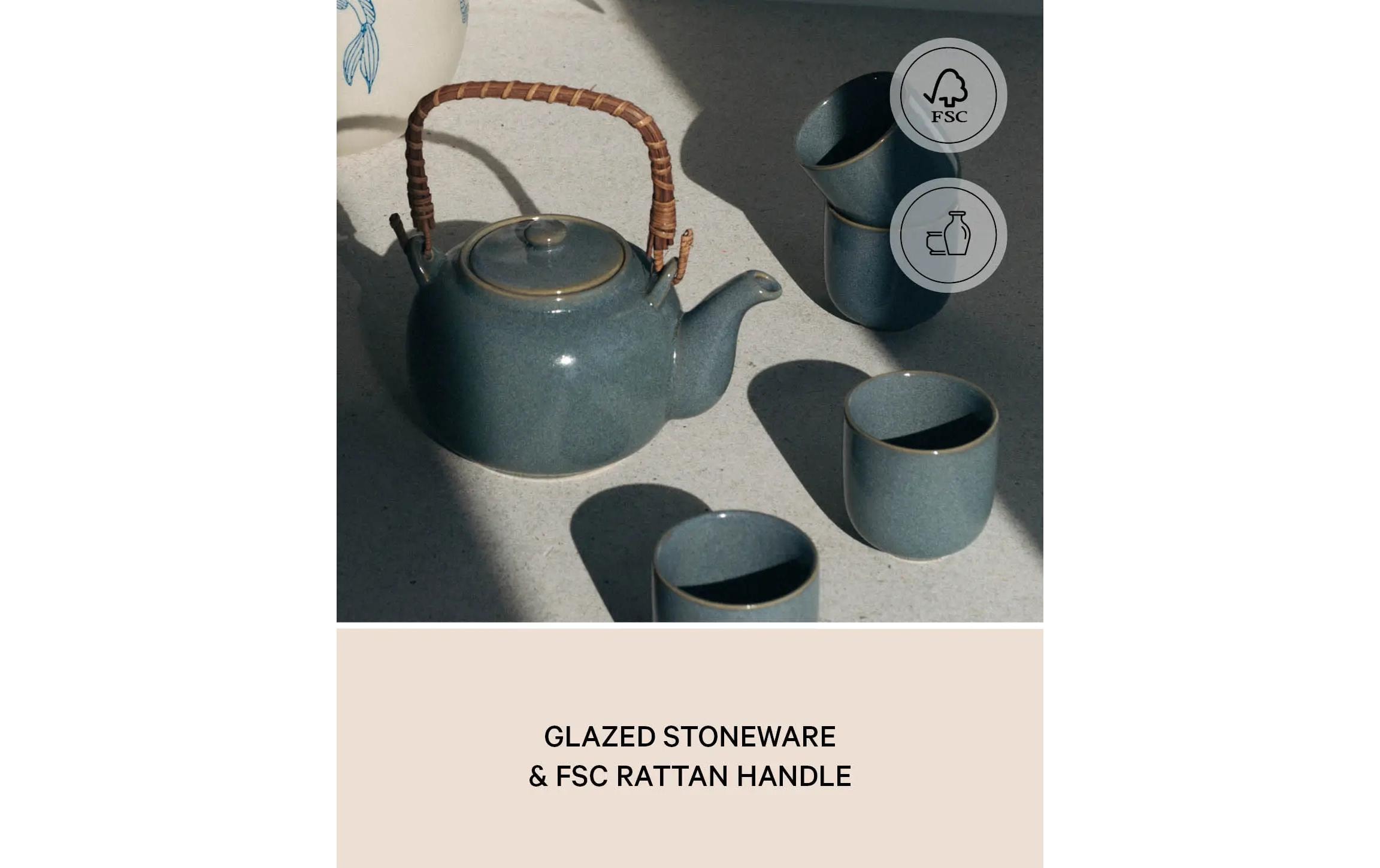 Esmée Tee-Set Japandi Krug & 4 Tassen 0.7 l, Blaugrau