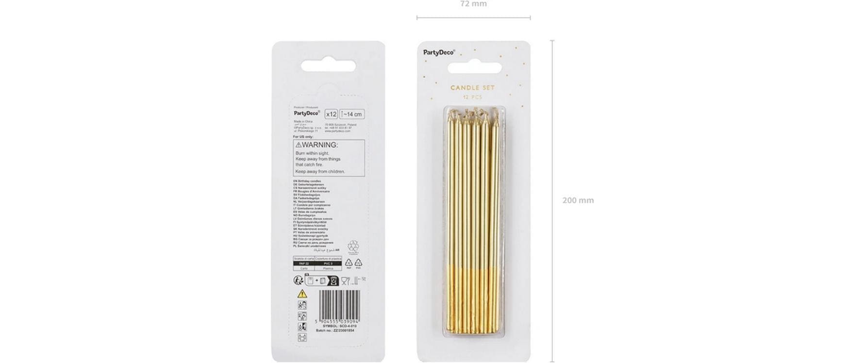 Partydeco Kerze Gold, 14 cm, 12 Stück