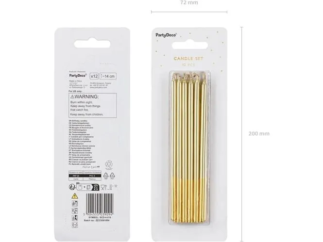 Partydeco Kerze Gold, 14 cm, 12 Stück