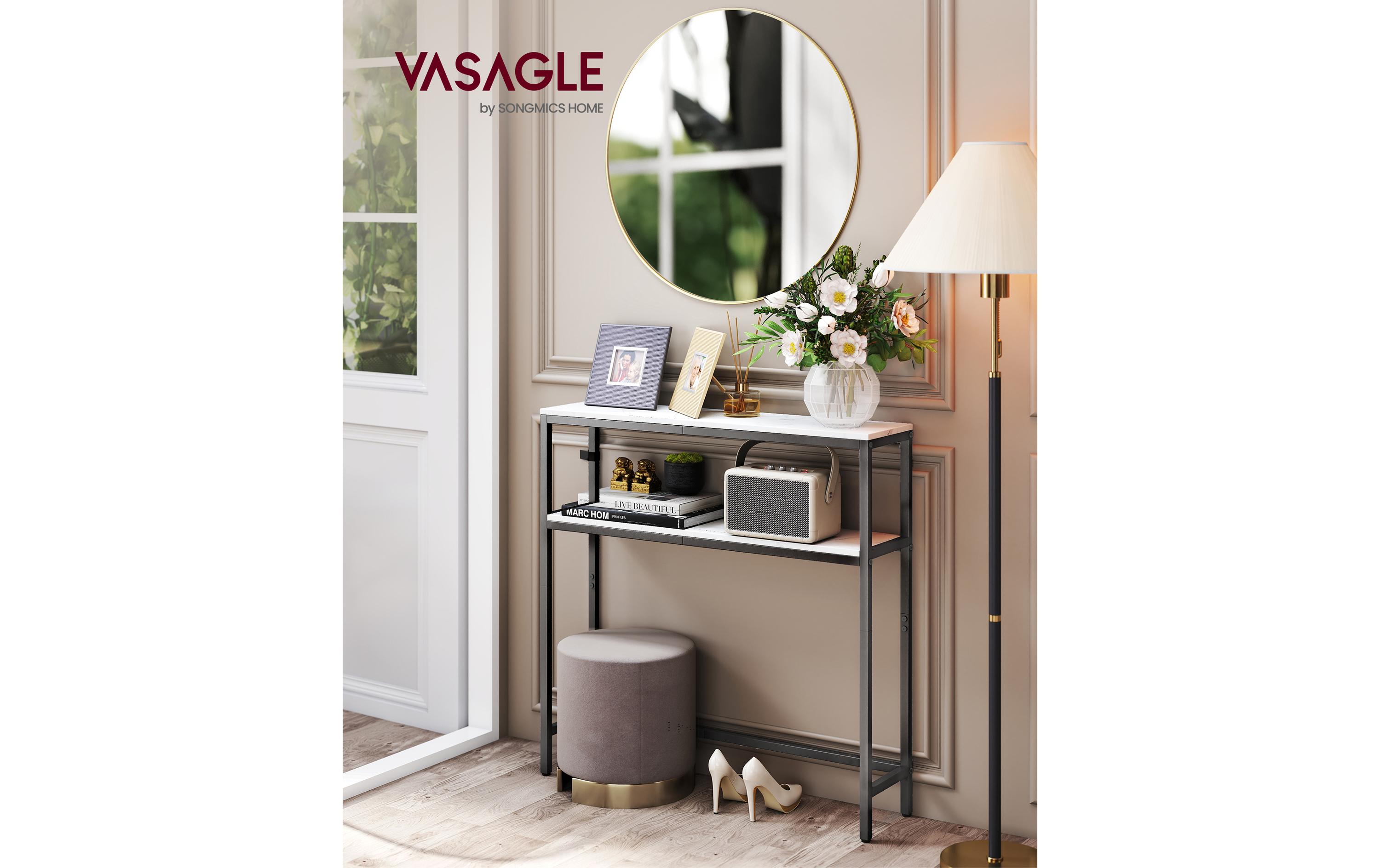 VASAGLE Konsolentisch 80 x 80 cm, Weiss/Schwarz