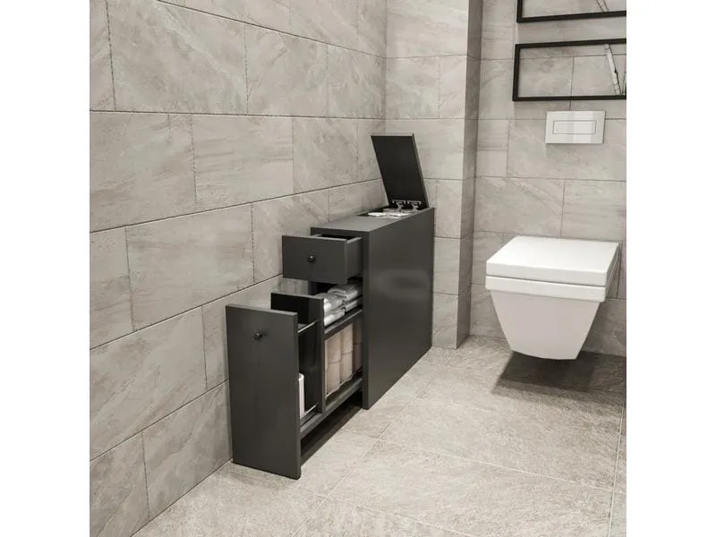 Woody Fashion Badezimmerregal Calencia 19 x 55 x 60 cm, Anthrazit Woody Fashion Badezimmerregal Calencia 19 x 55 x 60 cm, Anthrazit
