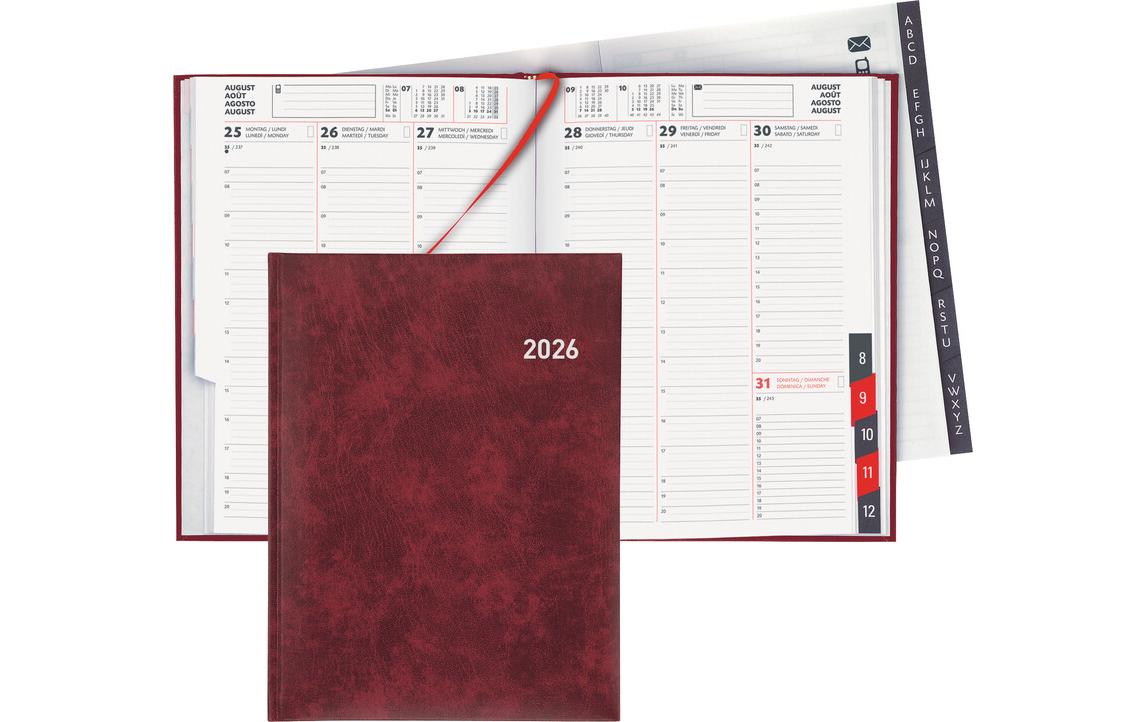 Biella Geschäftsagenda Orario Weinrot, 17.8 x 23.5 cm