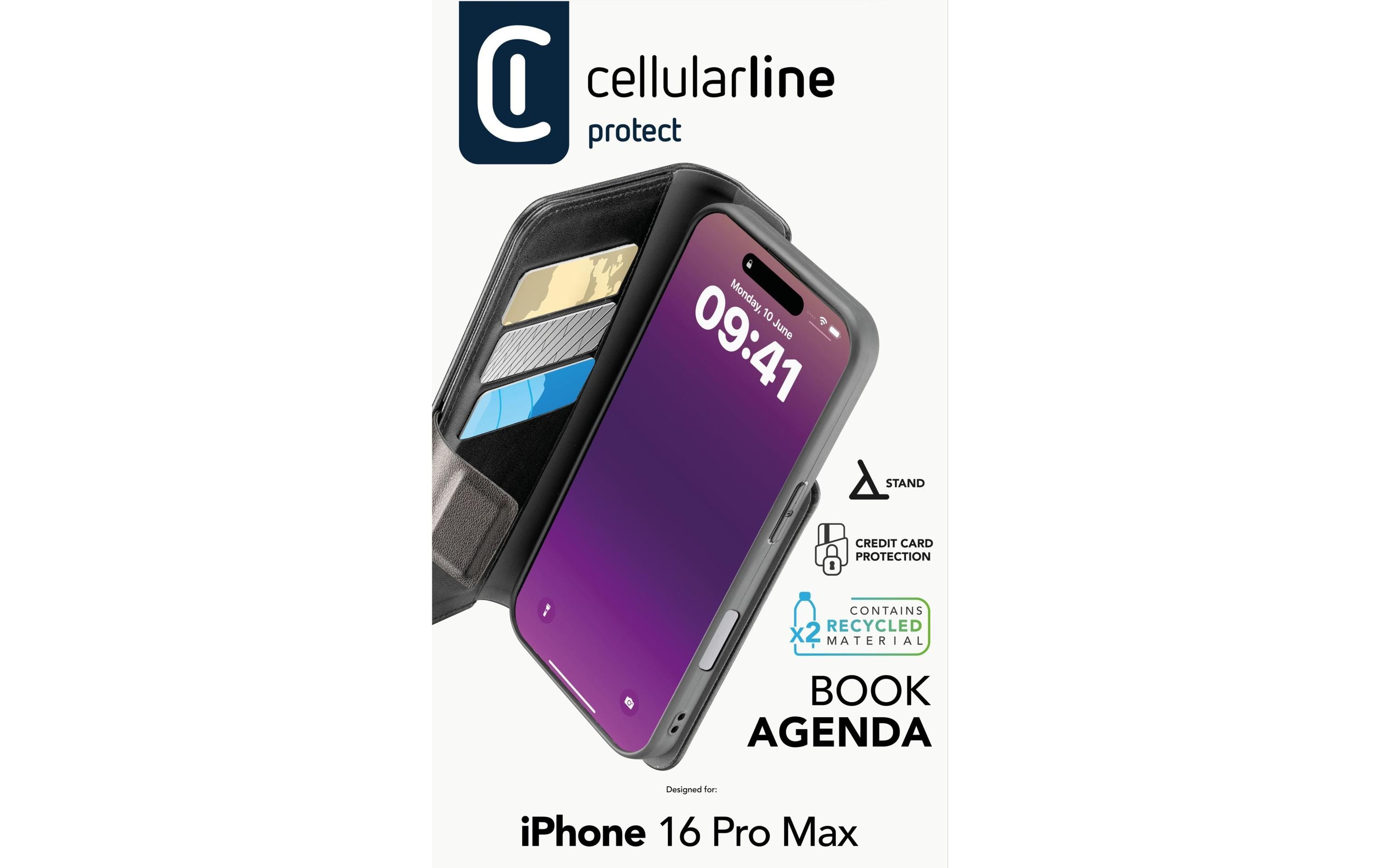 Cellular Line Book Cover Book Agenda 2 iPhone 16 Pro Max Schwarz