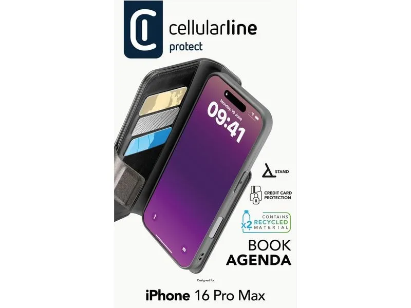 Cellular Line Book Cover Book Agenda 2 iPhone 16 Pro Max Schwarz Cellular Line Book Cover Book Agenda 2 iPhone 16 Pro Max Schwarz