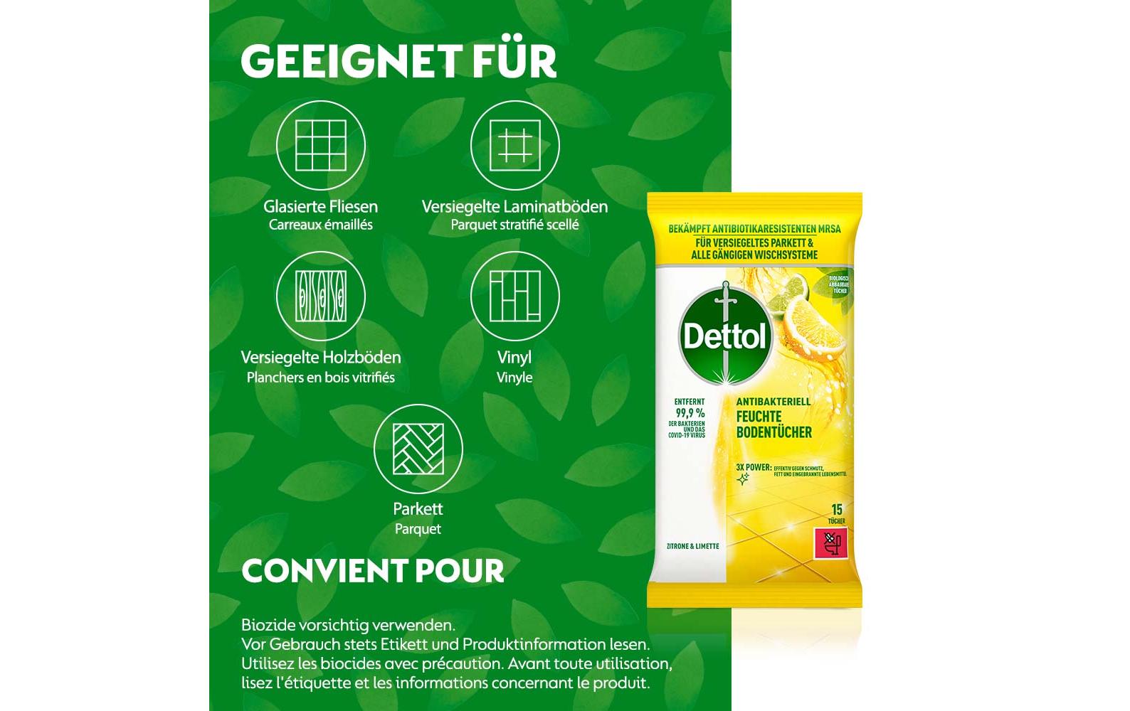 Dettol Feuchte Bodentücher Zitrone & Limette 15 Stück Dettol Feuchte Bodentücher Zitrone & Limette 15 Stück