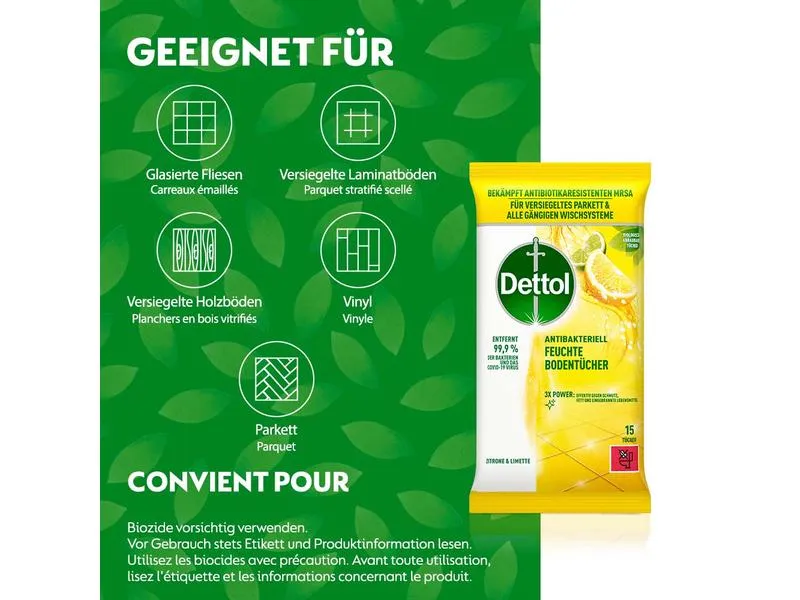 Dettol Feuchte Bodentücher Zitrone & Limette 15 Stück Dettol Feuchte Bodentücher Zitrone & Limette 15 Stück