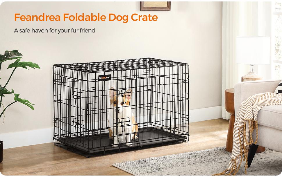Feandrea Hundekäfig mit 2 Türen, 92.5 x 57.5 x 64 cm, Schwarz