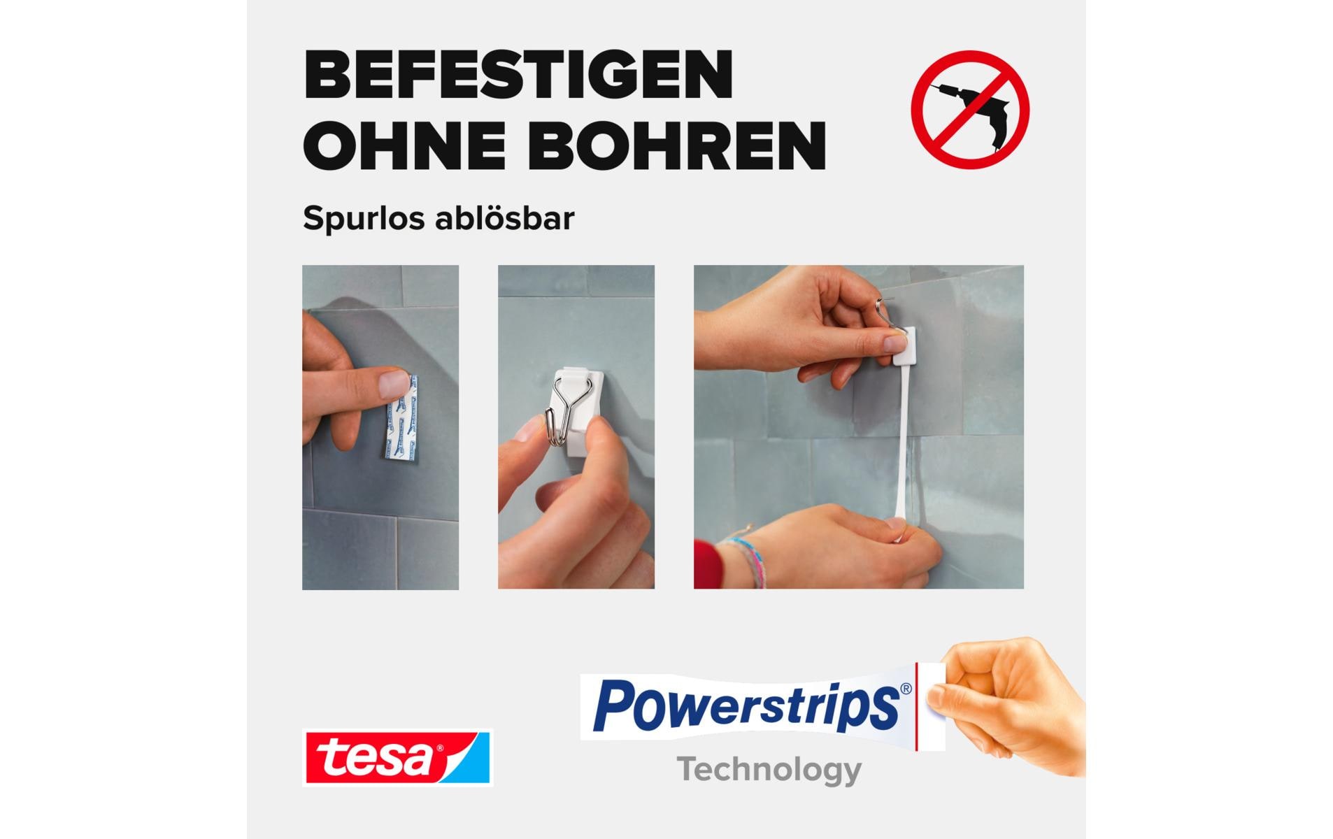tesa Klebehaken Powerstrips Haken Small Weiss, 1 kg Haltekraft