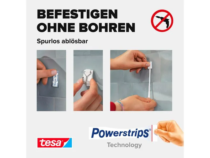 tesa Klebehaken Powerstrips Haken Small Weiss, 1 kg Haltekraft