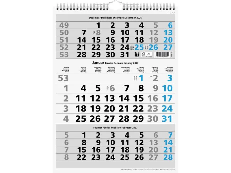 Simplex 3-Monatskalender 2027 Simplex 3-Monatskalender 2027