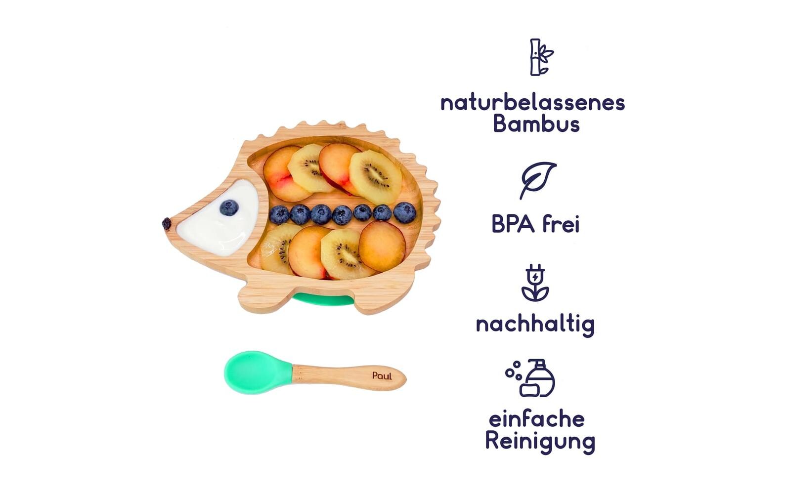 Kleinfuchs Kinderteller Bambus Igel Grün