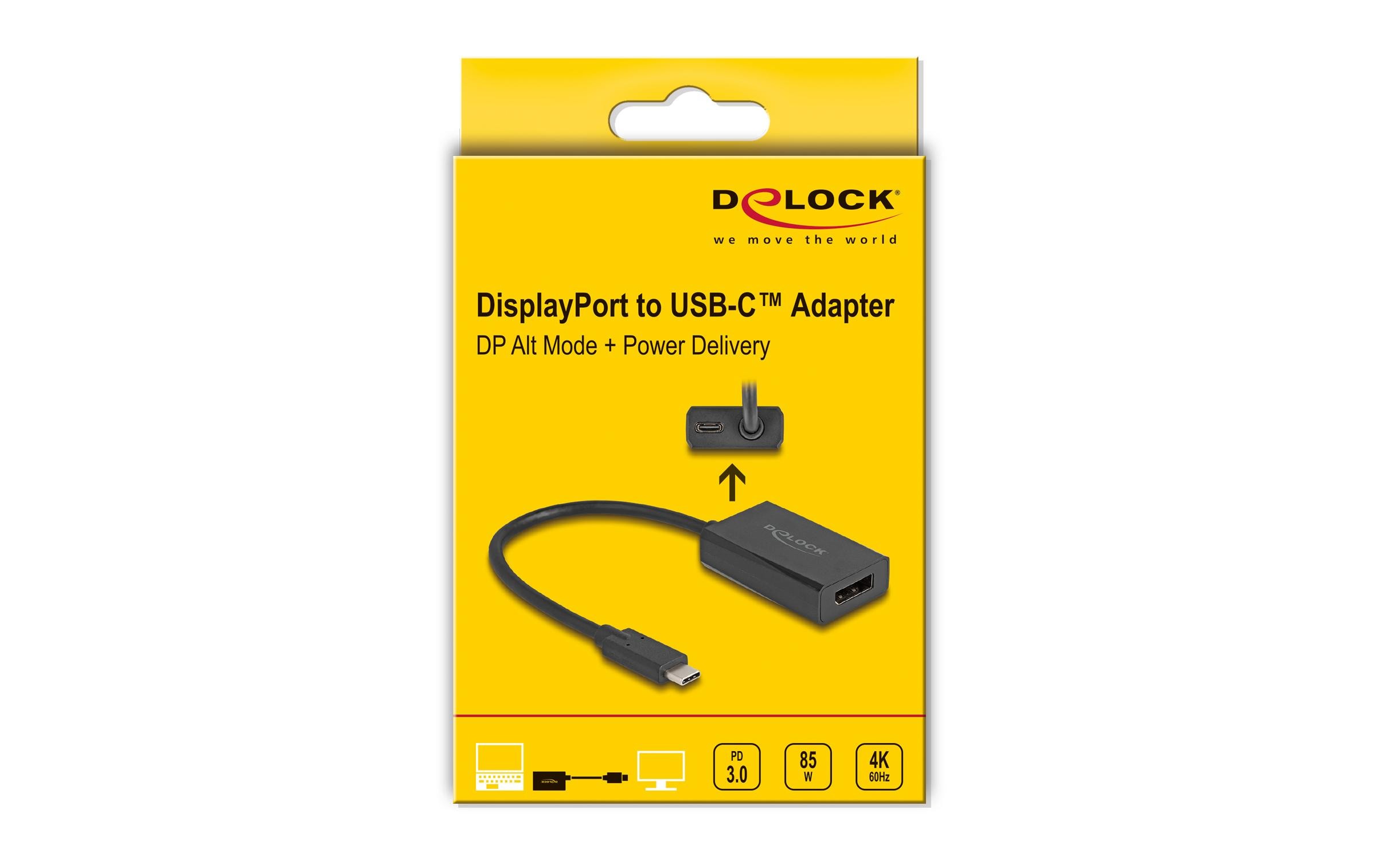 Delock Adapter 4K/60Hz mit PD 85 W DisplayPort - USB Type-C