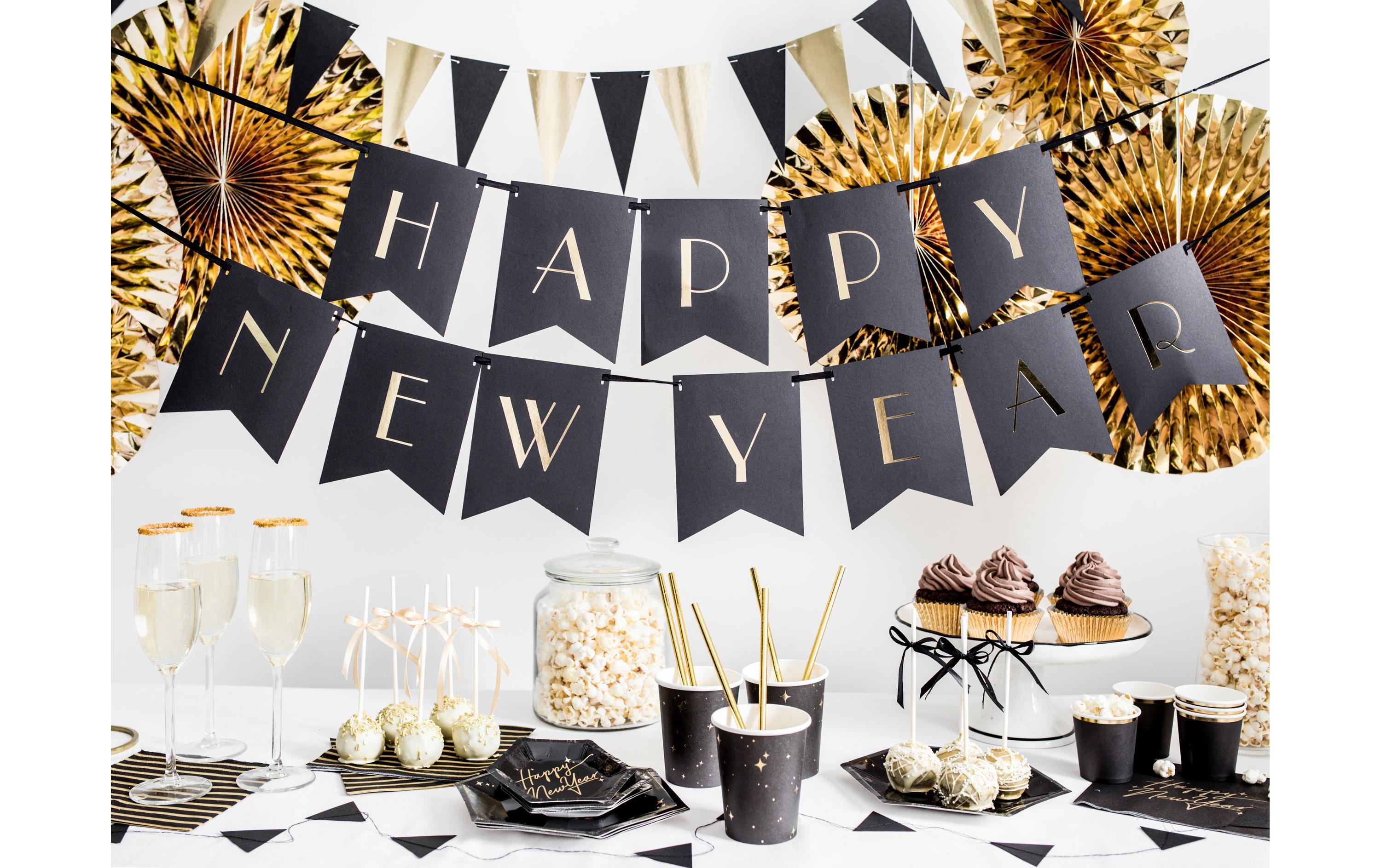 Partydeco Kuchen-Topper Happy New Year 1 Stück, Gold