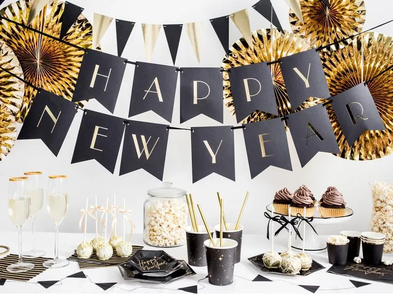 Partydeco Kuchen-Topper Happy New Year 1 Stück, Gold Partydeco Kuchen-Topper Happy New Year 1 Stück, Gold
