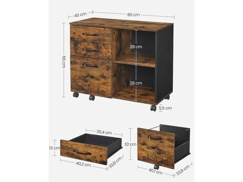 Songmics Aktenschrank mit Rollen 80 x 40 x 66 cm